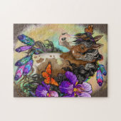 Puzzle Peindre Cheval Mustang avec Iris et papillons (Horizontal)