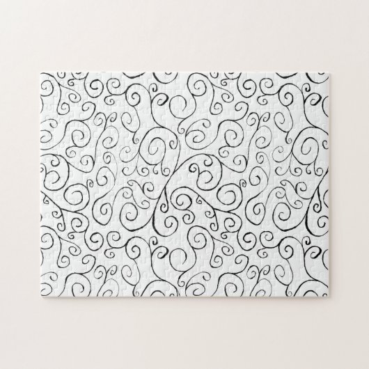 Puzzle Peint à la main Motif de courbe noire sur blanc (Horizontal)