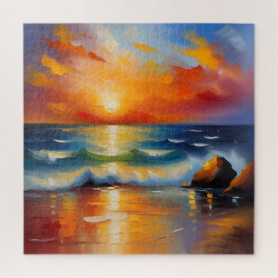 Puzzle Peinture à l'huile de couché de soleil orange sur