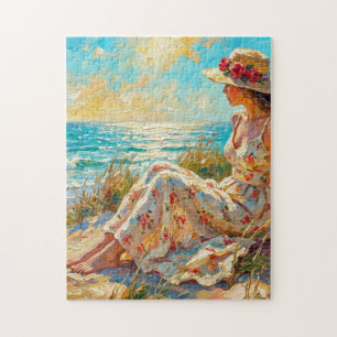 Puzzle Peinture à l'huile de dame de plage impressionnist