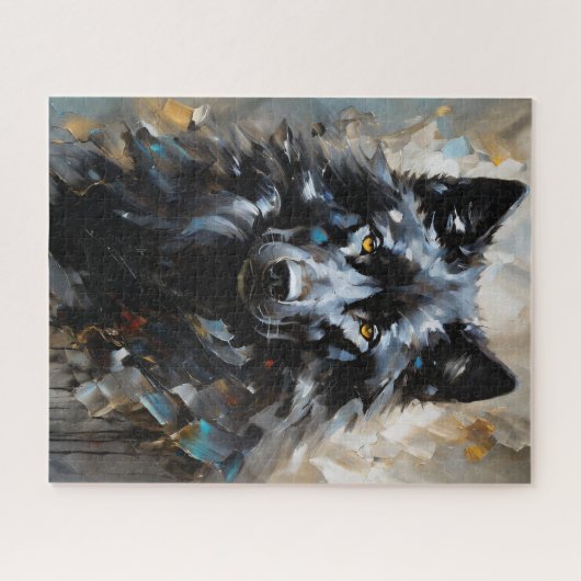 Puzzle Peinture à l'huile de loup noir (Horizontal)