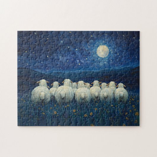 Puzzle Peinture à l'huile de nuit de mouton Starry (Horizontal)