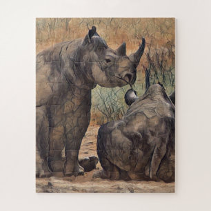 Puzzle Peinture à l'huile de rhinocéros,