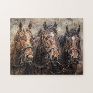 Puzzle Peinture à l'huile Trio de cheval