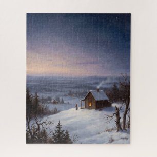 Puzzle Peinture à l'huile vintage de cabane de Noël de la