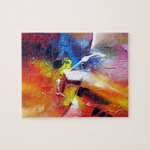 Puzzle Peinture Abstraite moderne Jaune Vert Bleu Violet