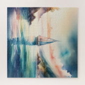 Puzzle Peinture aquarelle Bateau à voile sur l'eau (Horizontal)
