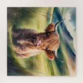 Puzzle Peinture aquarelle Bébé Highland Cow assise (Horizontal)