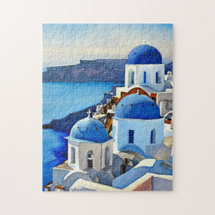 Puzzle Peinture aquarelle de Santorin Grèce