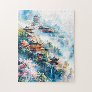Puzzle Peinture aquarelle de temples chinois