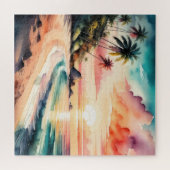 Puzzle Peinture aquarelle du coucher de soleil de la plag (Horizontal)