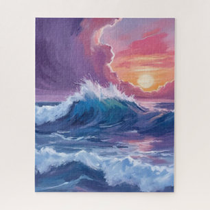 Puzzle Peinture aquarelle du coucher de soleil sur les va