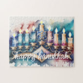 Puzzle Peinture aquarelle Menorah Happy Hanoukka (Horizontal)