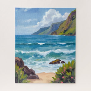 Puzzle Peinture aquarelle Vagues bleues du bord de l'océa