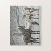 Puzzle Peinture, Chevaux Brown debout dans la neige tomba (Vertical)