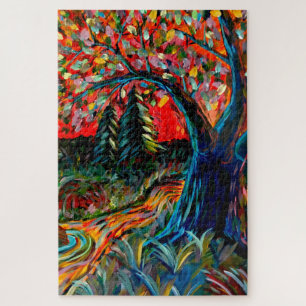 Puzzle Peinture Colorée Sur Arbre Et Rivière
