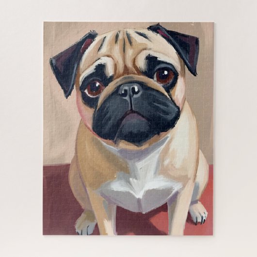 Puzzle Peinture d'animal de compagnie de chien Carlin (Vertical)