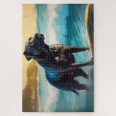 Puzzle Peinture de Cane Corso faisant du surf sur la plag (Vertical)