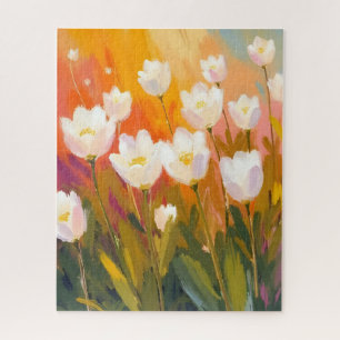 Puzzle Peinture de champ de fleurs aquarelle tulipes blan