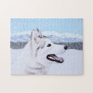 Puzzle Peinture de chien Husky sibérien (argent et blanc)