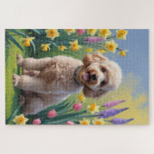 Puzzle Peinture de fleurs de printemps de chien caniche (Horizontal)