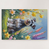 Puzzle Peinture de fleurs de printemps de chien Schnauzer (Horizontal)