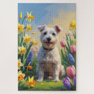 Puzzle Peinture de fleurs de printemps de chien Terrier W