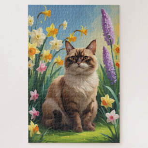 Puzzle Peinture de fleurs printanières de chat abyssin