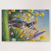 Puzzle Peinture de fleurs printanières de chat Sphynx (Horizontal)