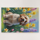 Puzzle Peinture de fleurs printanières de chien Cockapoo (Horizontal)