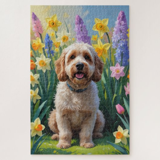 Puzzle Peinture de fleurs printanières de chien Cockapoo (Vertical)