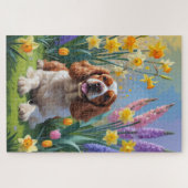 Puzzle Peinture de fleurs printanières de chien Cocker Sp (Horizontal)