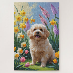 Puzzle Peinture de fleurs printanières de chien Coton De 