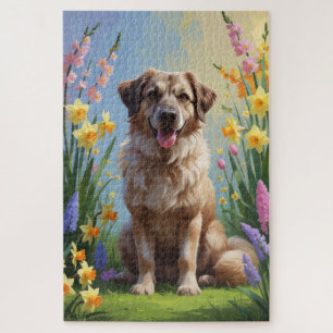 Puzzle Peinture de fleurs printanières de chien de berger