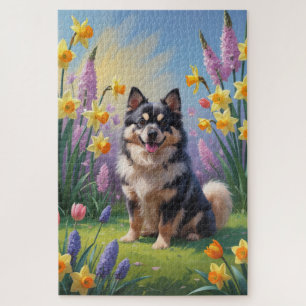Puzzle Peinture de fleurs printanières de chien de Laponi