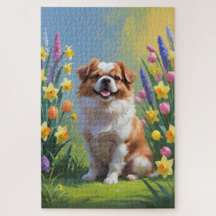 Puzzle Peinture de fleurs printanières de chien Japonais
