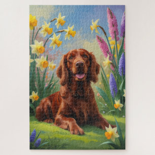 Puzzle Peinture de fleurs printanières de chien Setter Ro
