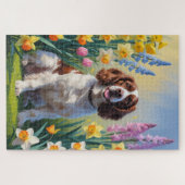 Puzzle Peinture de fleurs printanières de chien Springer (Horizontal)