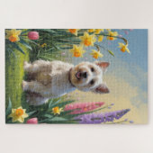 Puzzle Peinture de fleurs printanières de chien Terrier C (Horizontal)