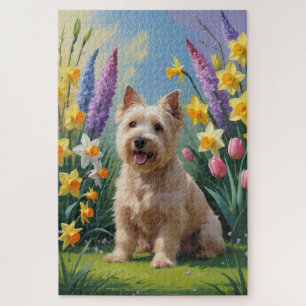 Puzzle Peinture de fleurs printanières de Terrier Wheaten