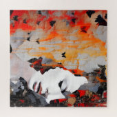 Puzzle Peinture de Grunge pour la femme et les papillons (Horizontal)