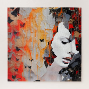 Puzzle Peinture de Grunge pour la femme et les papillons