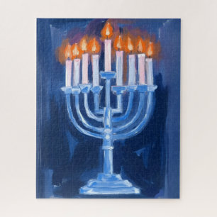 Puzzle Peinture de Hanukkah Menorah Bleue de Fête