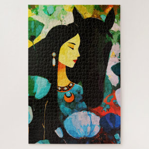 Puzzle Peinture de la Femme Turquoise et du Cheval