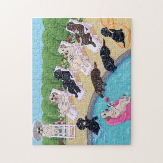 Puzzle Peinture de Labradors de partie de Poolside (Vertical)