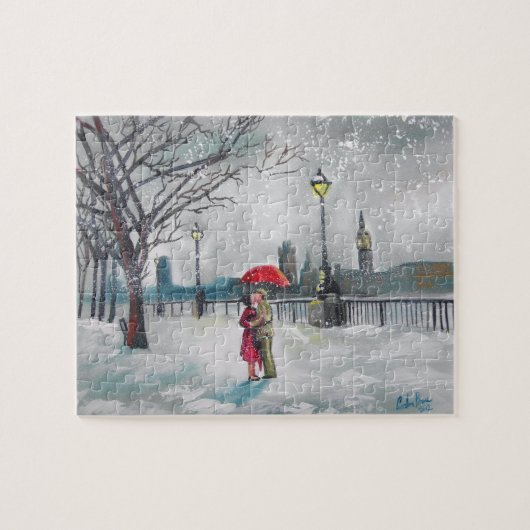 Puzzle Peinture de Londres la Tamise Big Ben de neige (Horizontal)
