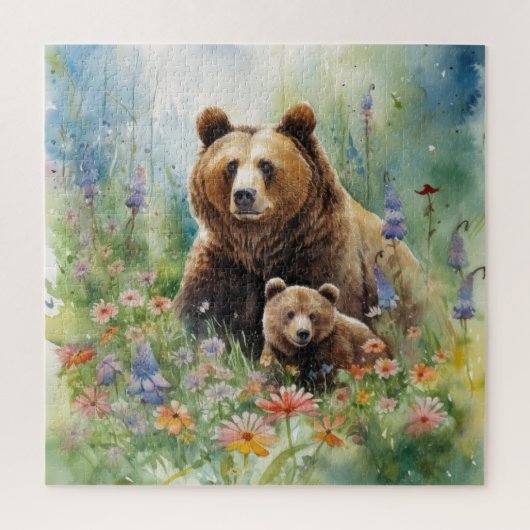 Puzzle Peinture de l'ourson de l'ourse dans un champ de f (Vertical)