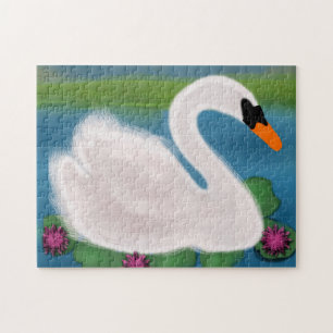 Puzzle Peinture de nénuphars au cygne blanc