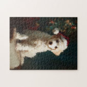 Puzzle Peinture de Noël de chiot Caniche blanc (Horizontal)