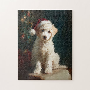 Puzzle Peinture de Noël de chiot Caniche blanc